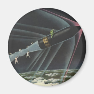 Klassieke Sciencefiction-astronaut rijdt op een ra Magneet