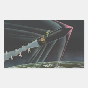 Klassieke Sciencefiction-astronaut rijdt op een ra Rechthoekige Sticker