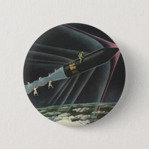 Klassieke Sciencefiction-astronaut rijdt op een ra Ronde Button 5,7 Cm