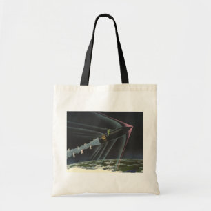 Klassieke Sciencefiction-astronaut rijdt op een ra Tote Bag