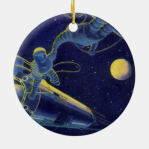 Klassieke Sciencefiction Astronauten in de Buitenr Keramisch Ornament
