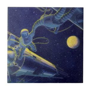 Klassieke Sciencefiction Astronauten in de Ruimte Tegeltje