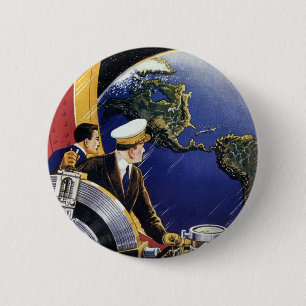 Klassieke sciencefiction-astronauten in een baan o ronde button 5,7 cm