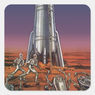 Klassieke sciencefiction, astronauten, keverachtig vierkante sticker