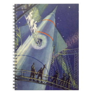 Klassieke sciencefiction-astronauten op een raket notitieboek
