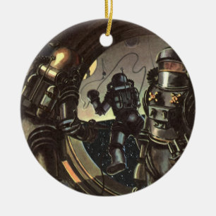 Klassieke sciencefiction-astronauten op een ruimte keramisch ornament
