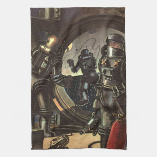 Klassieke sciencefiction-astronauten op een ruimte theedoek