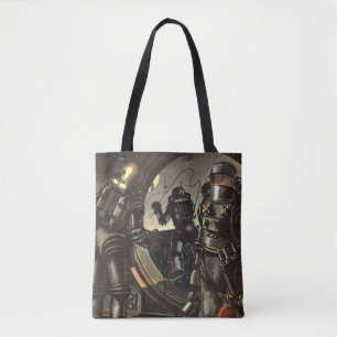 Klassieke sciencefiction-astronauten op een ruimte tote bag
