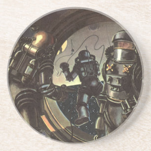 Klassieke sciencefiction-astronauten op een ruimte zandsteen onderzetter