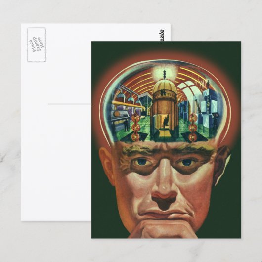 Klassieke sciencefiction, buitenaards brein in lab briefkaart (Voorkant / Achterkant)