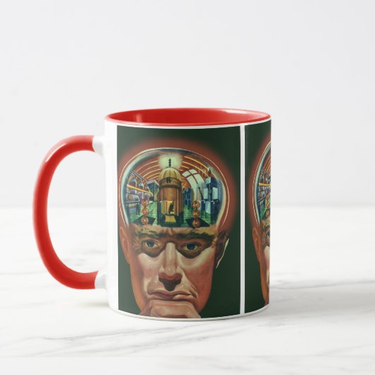 Klassieke sciencefiction, buitenaards brein in lab mok (Links)