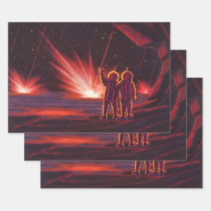 Klassieke Sciencefiction Buitenaardse Alien Rode P Inpakpapier Vel