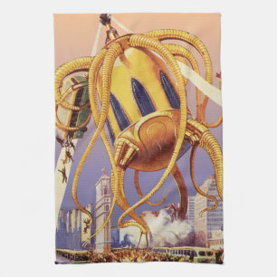 Klassieke Sciencefiction Buitenaardse Oorlogs Inva Theedoek