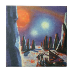 Klassieke sciencefiction buitenaardse planeet met  tegeltje