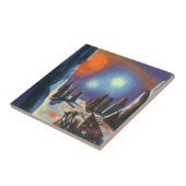 Klassieke sciencefiction buitenaardse planeet met  tegeltje (Zijkant)