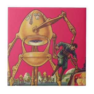 Klassieke Sciencefiction Buitenaardse Robot Ontvoe Tegeltje