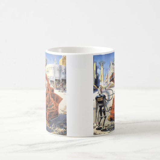 Klassieke sciencefiction futuristische stad buiten koffiemok (Center)