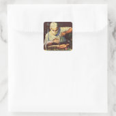 Klassieke sciencefiction, laboratorium gestoorde w vierkante sticker (Tas)