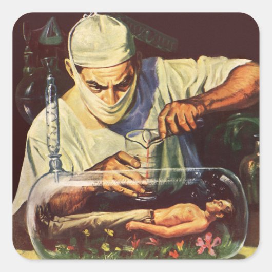 Klassieke sciencefiction, laboratorium gestoorde w vierkante sticker (Voorkant)