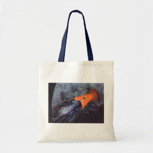 Klassieke sciencefiction, Maanraket die opstijgt Tote Bag