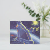 Klassieke Sciencefiction Om Ringende Ruimtestation Briefkaart (Staand voorkant)