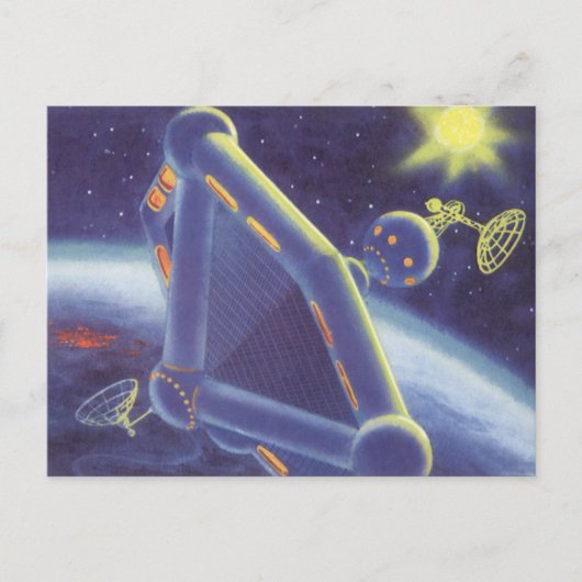 Klassieke Sciencefiction Om Ringende Ruimtestation Briefkaart (Voorkant)