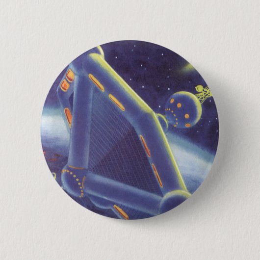 Klassieke Sciencefiction Om Ringende Ruimtestation Ronde Button 5,7 Cm (Voorkant)