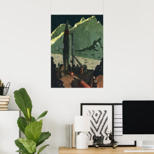 Klassieke sciencefiction, raket op een verre plane poster