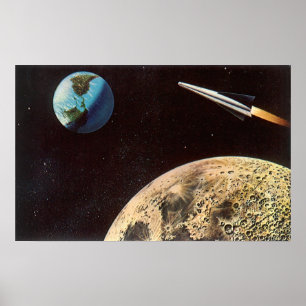 Klassieke sciencefiction, raket over de maan poster