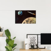 Klassieke sciencefiction, raket over de maan poster (Thuiskantoor)