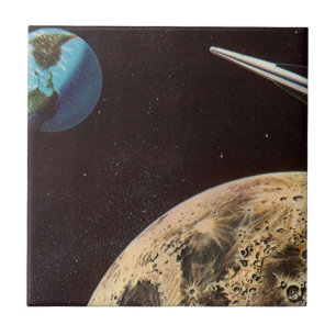 Klassieke sciencefiction, raket schip boven de maa tegeltje