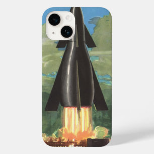 Klassieke sciencefiction, raket vertrekt van de aa Case-Mate iPhone 14 hoesje