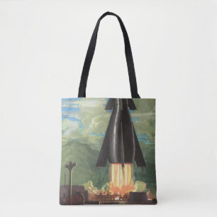 Klassieke sciencefiction, raket vertrekt van de aa tote bag