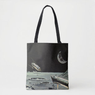 Klassieke sciencefiction, raketschepen maan planet tote bag