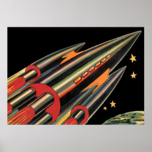 Klassieke Sciencefiction Raketschip door Space Sta Poster