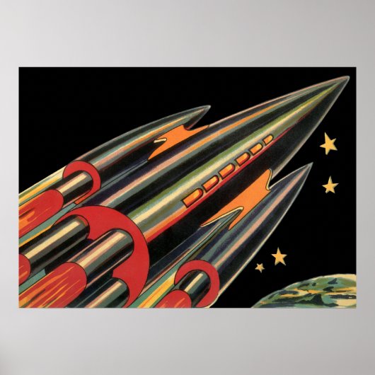 Klassieke Sciencefiction Raketschip door Space Sta Poster (Voorkant)
