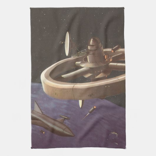 Klassieke sciencefiction, ruimtestation met planee theedoek (Verticaal)