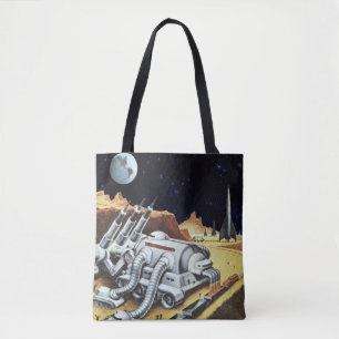 Klassieke sciencefiction, ruimtestation op de maan tote bag
