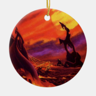 Klassieke sciencefiction vulkaanplaneet met rode l keramisch ornament