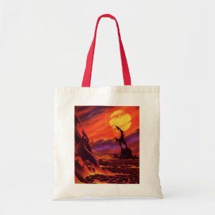 Klassieke sciencefiction vulkaanplaneet met rode l tote bag