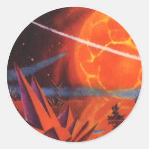 Klassieke sciencefiction, vurige sciencefictionpla ronde sticker