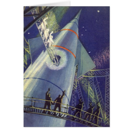 Klassieke sciencefictionastronauten op een raket (Voorkant)