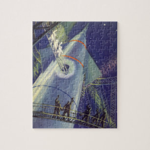 Klassieke sciencefictionastronauten op een raket legpuzzel