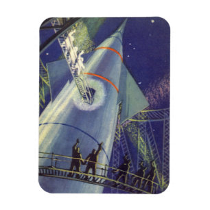 Klassieke sciencefictionastronauten op een raket magneet