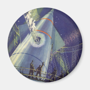 Klassieke sciencefictionastronauten op een raket magneet