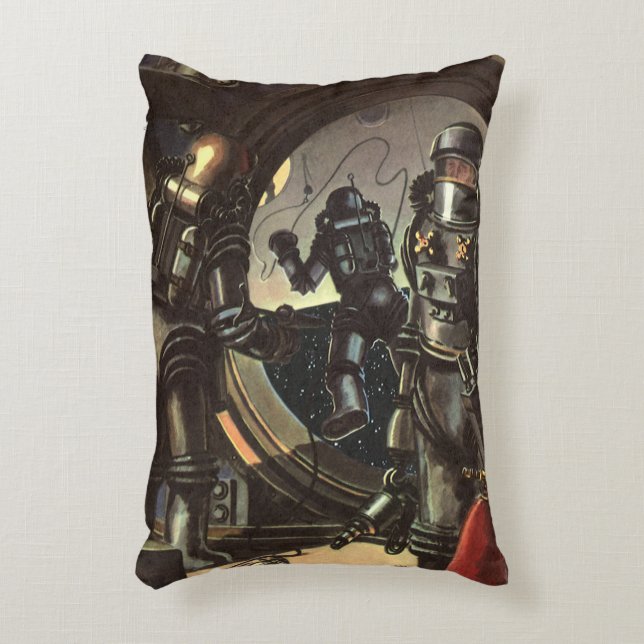 Klassieke sciencefictionastronauten op een ruimtew accent kussen (Voorkant(Verticaal))