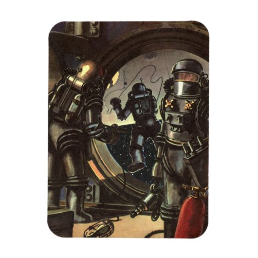 Klassieke sciencefictionastronauten op een ruimtew magneet (Verticaal)