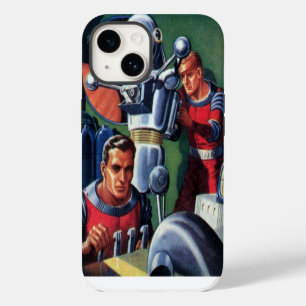 Klassieke sciencefictionastronauten repareren een iPhone 14 hoesje