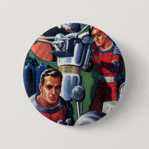 Klassieke sciencefictionastronauten repareren een ronde button 5,7 cm