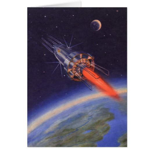 Klassieke sciencefictionraket in de ruimte boven d (Voorkant)
